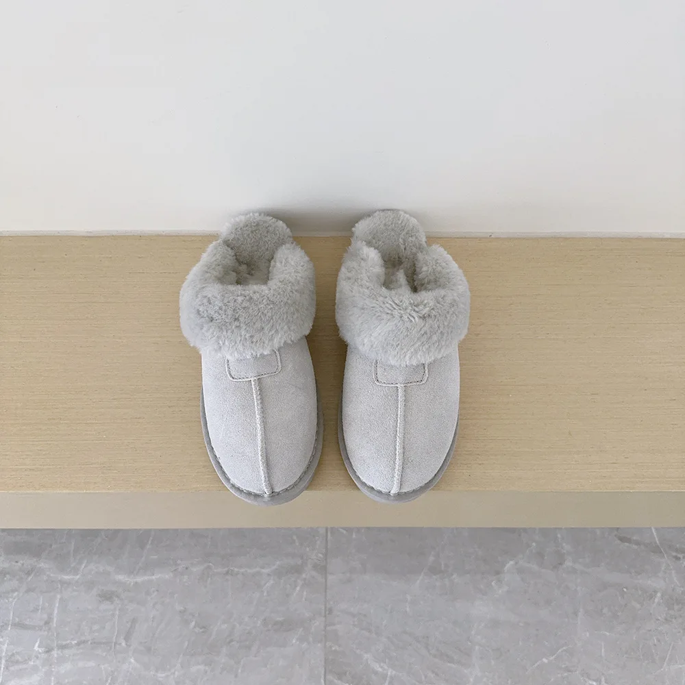 Winterliche Indoor-Beidou-Hausschuhe aus Schaffell und Fell für Frauen und Kinder. Weiche Hausschuhe mit flachem Absatz für den Außenbereich. – Detail 12