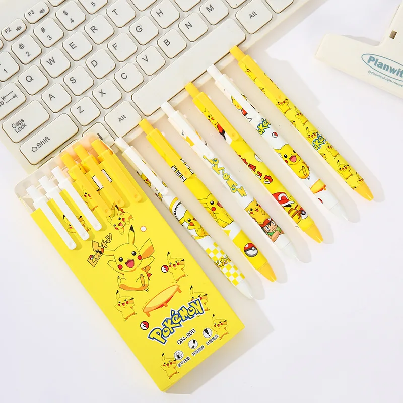 6Pcs Cute Pokemon Pikachu Gel Pen Cartoon Anime Kawaii Student Stationery Office School Supplies Quick Drying Press Pen Gifts