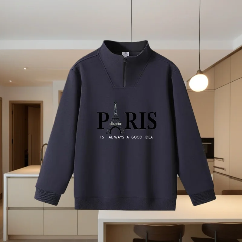 Desang Cotton Comfortable Half-Zip Sweatshirt for Men, High-End Men's High-Neck Long-Sleeve T-Shirt