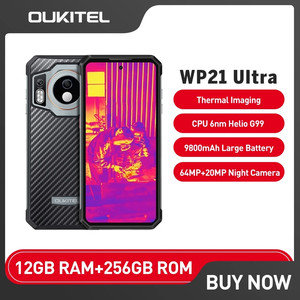 

OUKITEL WP21 Ultra Rugged Phone Thermal Imaging Camera 12GB+256GB Mobile Phone 6.78" FHD 9800mAh 64MP 66W NFC Smartphone Android