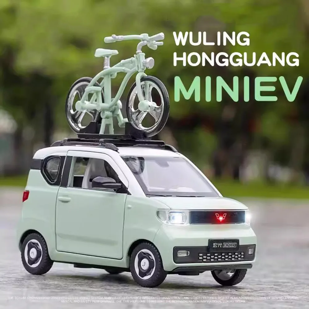 1:24 Scale WULING HONGGUANG MINIEV Metal Car Toy Models Rubber Tires with Light Music Vehicle Collection Toys Kids Festival Gift