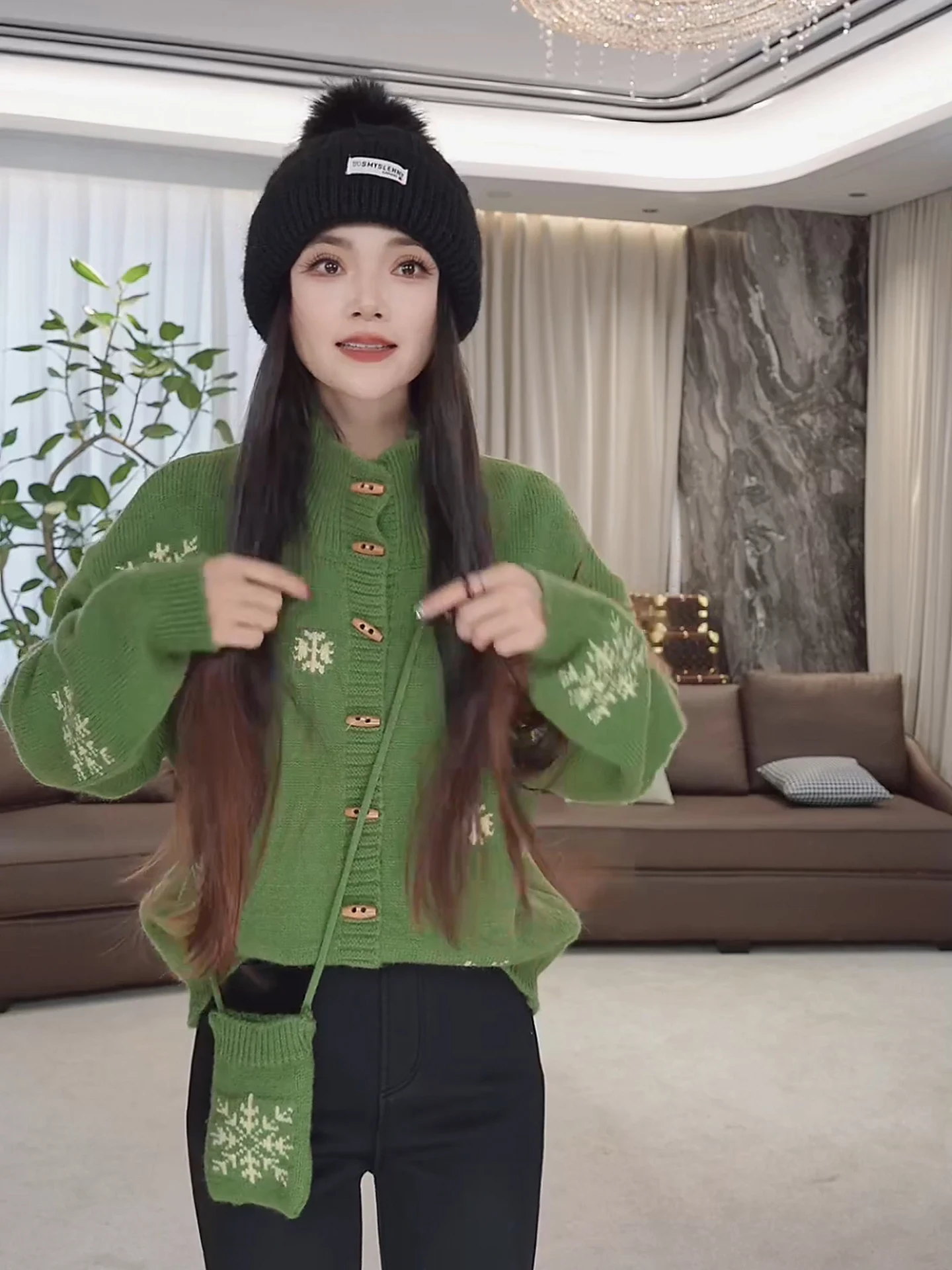 

Cisas New Year Knitted Open Cardigan Sweater Snowflake Button Casual Sle Women's Winter Thiened Long Sve Sweater