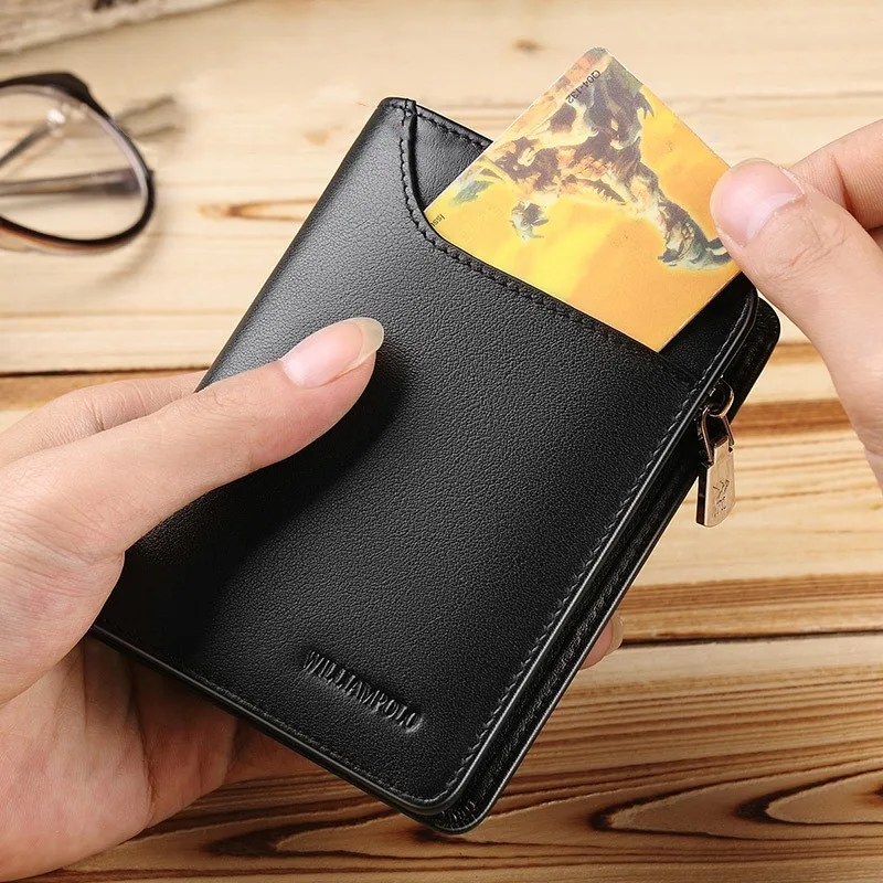 WILLIAMPOLO Brand Men's Wallets Thin Male Wallet Card Holder Cowskin Soft Mini Purses New Design Vintage Men Short Slim Wallet