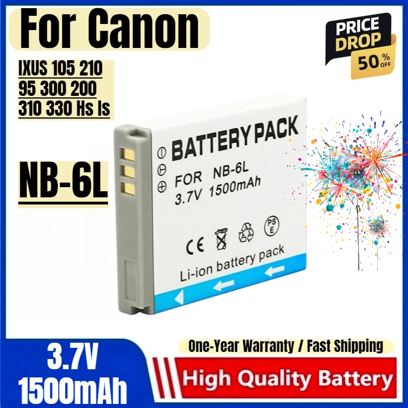 

NB-6L Battery 3.7V 1500mAh Rechargeable Batteries and Charger for Canon IXUS 105 210 95 300 200 310 330 Hs Is Camera Battery