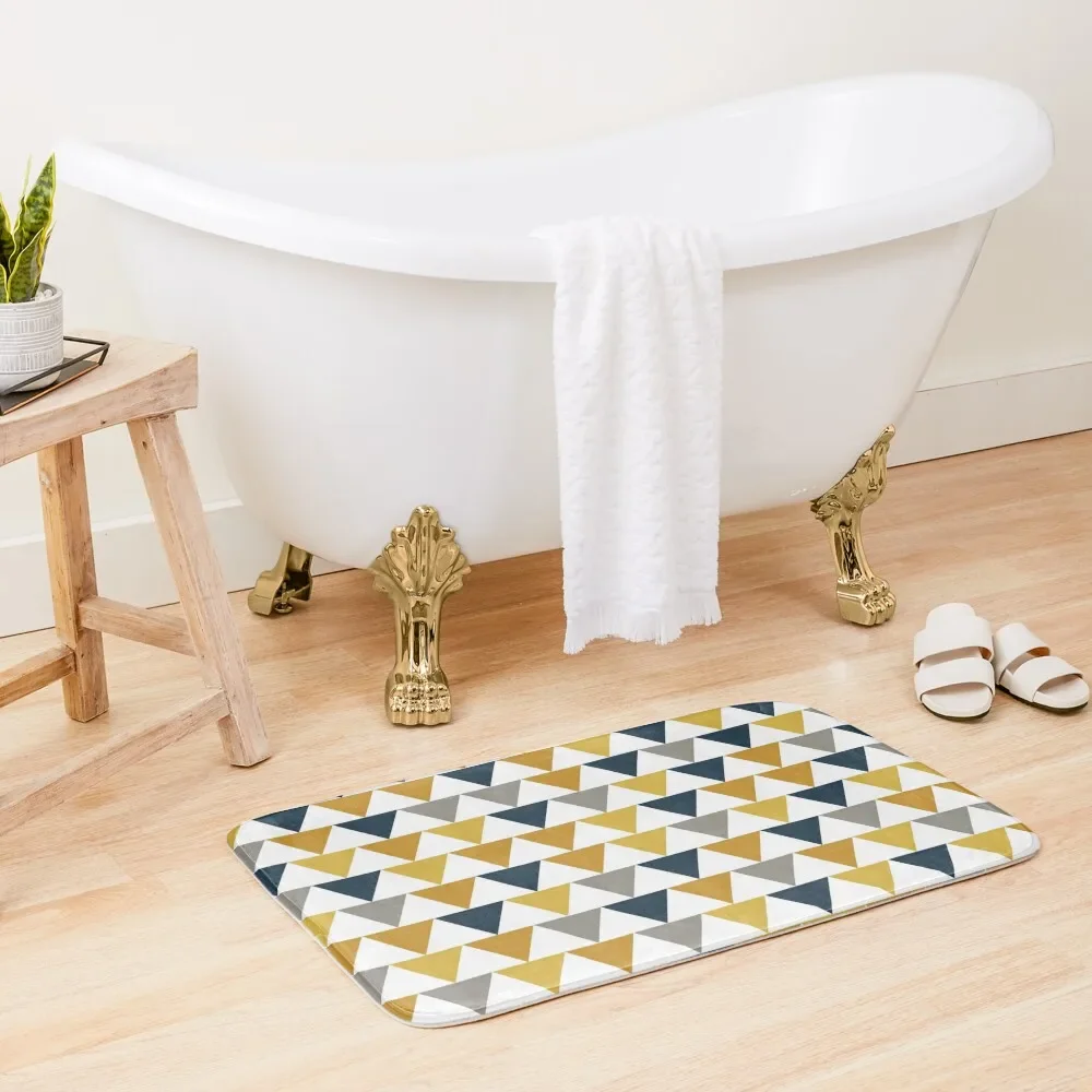 

Arrows: Light Mustard Yellow, Dark Mustard Yellow, Dark Blue, Grey, and White Geometric Pattern Bath Mat Carpet Bathrooms Mat