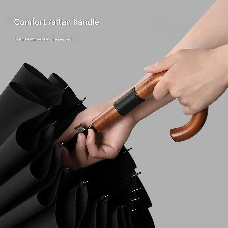 Japanese Style 16 Ribs Automatic Golf Umbrella Curved Handle Long Handle Business Gift Advertising Umbrella
