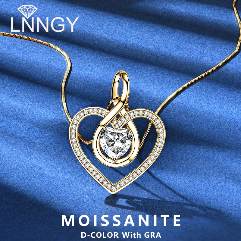 

Lnngy 1ct/2ct/3ct Heart Shape Moissanite Necklace Original 925 Sterling Silver Infinity Pendant Necklaces For Women Jewelry