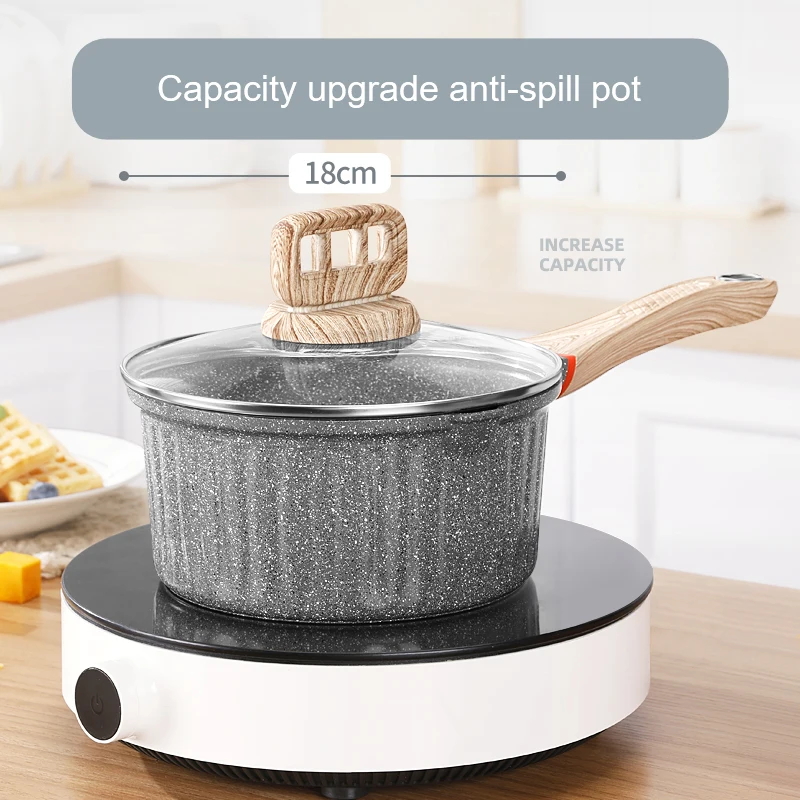 

18cm Diameter Maifan Stone Milk Pot Non Stick Less Oil Smoke Soup Wok Household Baby Auxiliary Food Pot Inductioncooker