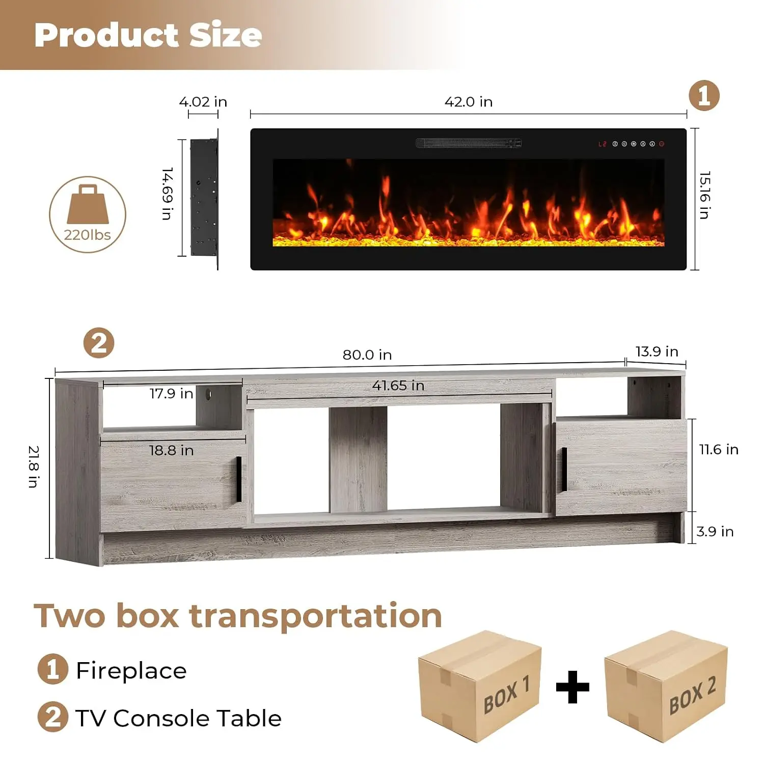 Electric Fireplace TV Stand 80