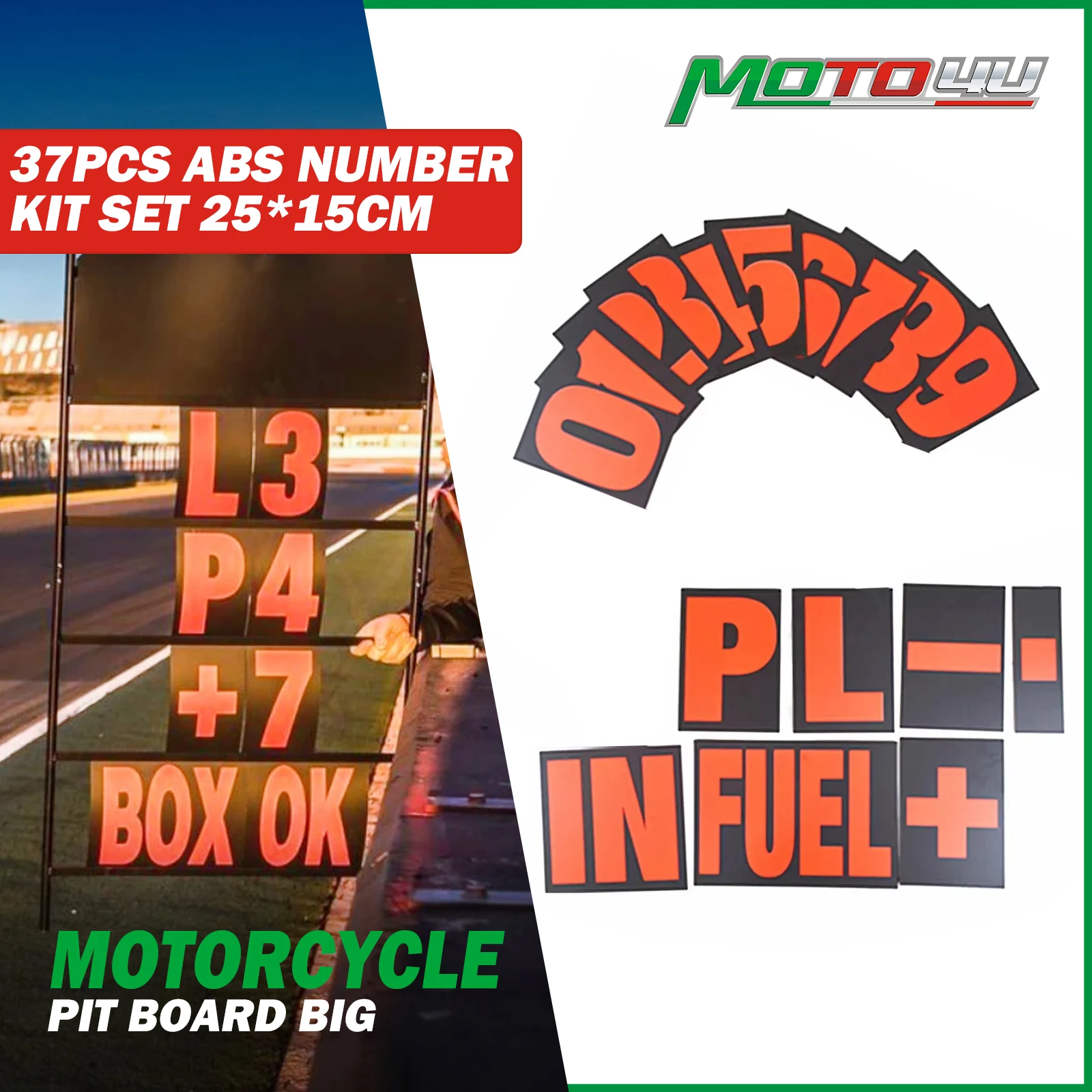 

37PCS Motorcycle Number Kit Set For Pit Board Tote Board Info Board 25*15CM Race Complete Set Motorsport Spare number plate