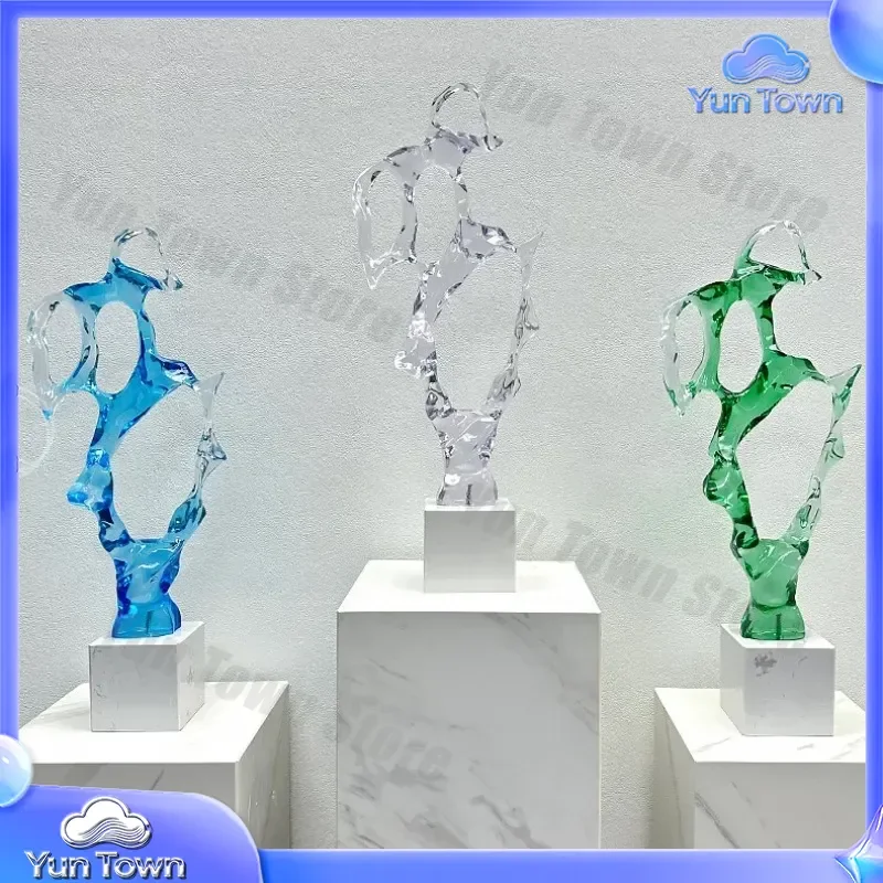 New Creative Abstract Taihu Stone Model House Ornament for TV Cabinet Transparent Home Decoration Sculpture Artwork for