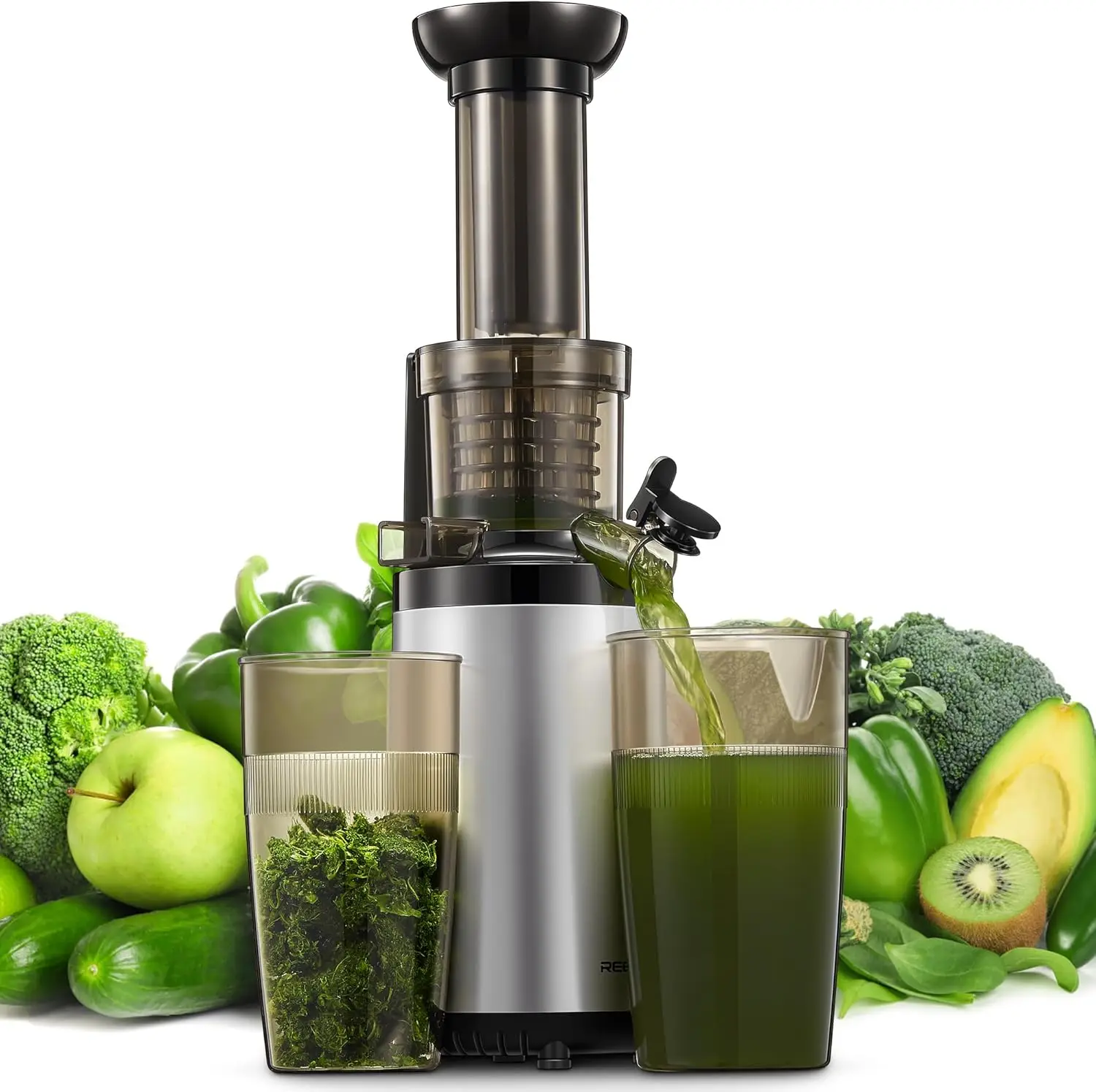 

Cold Press Juicer Machine, Compact & Small, Nutrient-Dense Juice Extractor, BPA-Free Tritan, Easy to Clean (Silver)