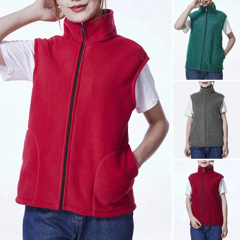 Women's Waistcoat New Plush Stand-up Collar Sleeveless Zipper Lightweight Vest Comfortable With Pocket Women's Coat