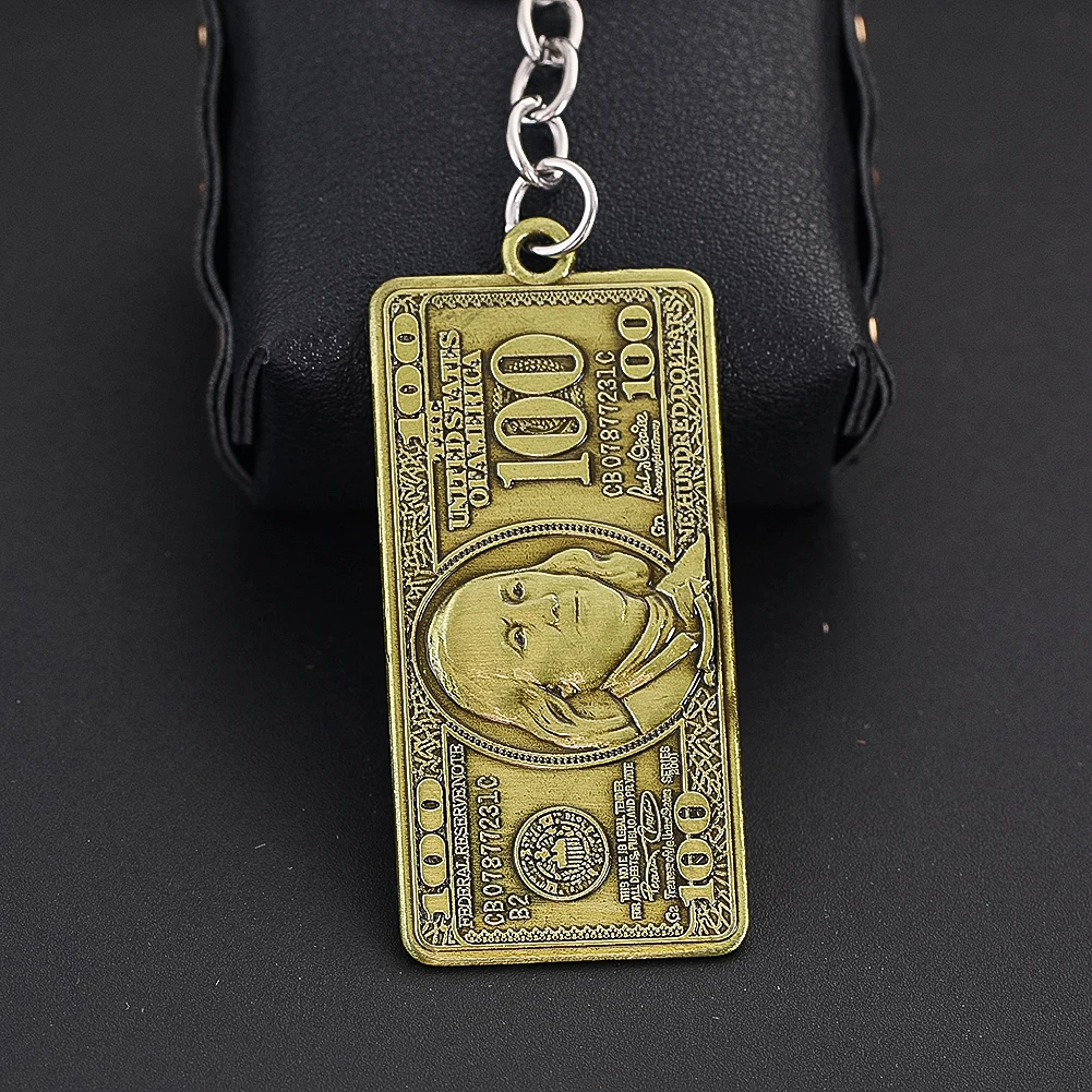 Alloy US Dollar Keychain Benjamin Franklin American Hip Hop IndependenceKey Rings Backpack Pendant  Funny Lucky Cash