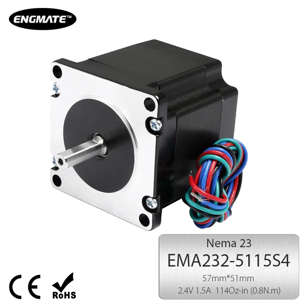 

ENGMATE EMA232-5115S4 Nema23 CNC Router Stepper Motor 114Oz-In 2-Phase 1.5A 4 Wire Single Shaft for CNC Mill Router Cutter