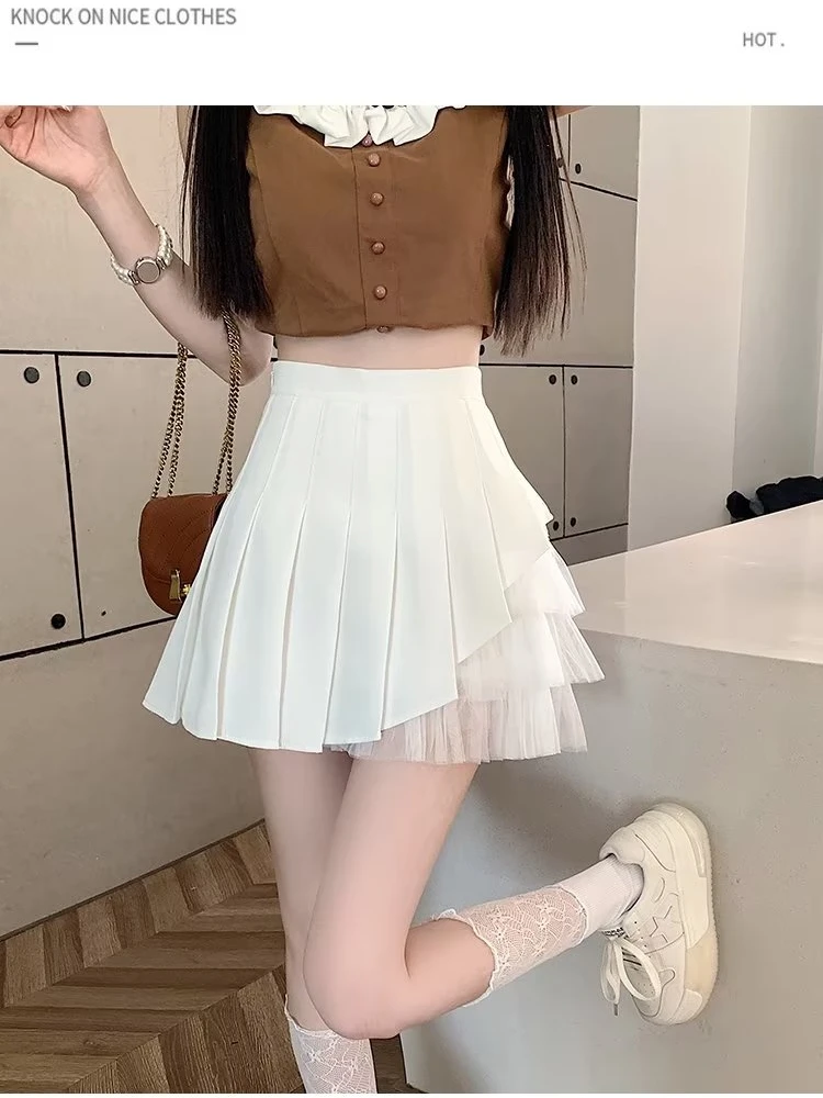 

Летняя женская плиссированная юбка А-силуэта в стиле JK, белая, с высокой талией, для повседневной носки, новинка 2025 года