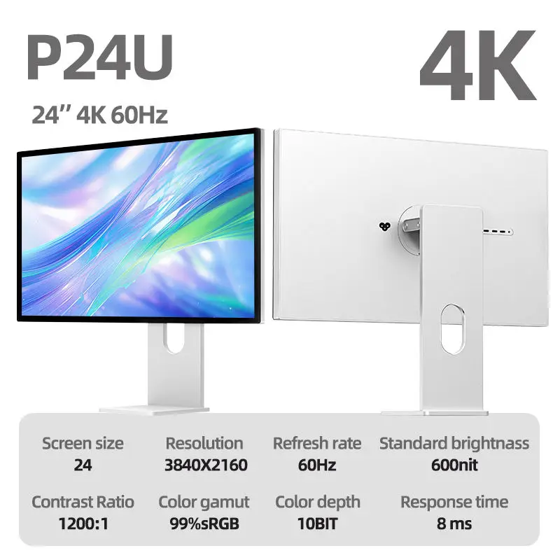 

KUYCON P24U 60 Hz 1200:1 High Contrast 99% SRGB Wide Color Gamut Computer 24 Inch IPS Monitor 4k Screen With Bracket