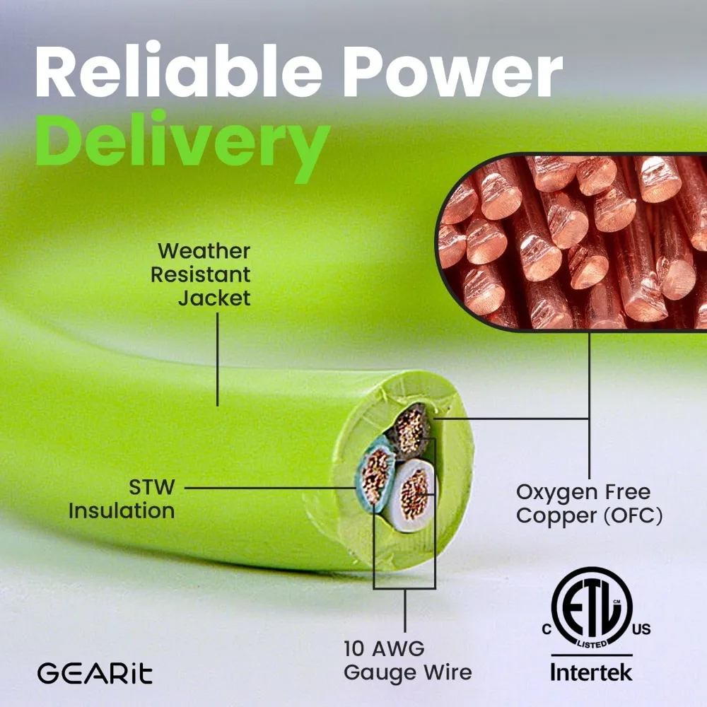سلك تمديد RV 30- أمبير، 125 فولت، 3 شقوق، مقياس 10AWG، محول قفل ملتوي، مقاوم للماء، قائمة ETL، أخضر 25 قدمًا #3