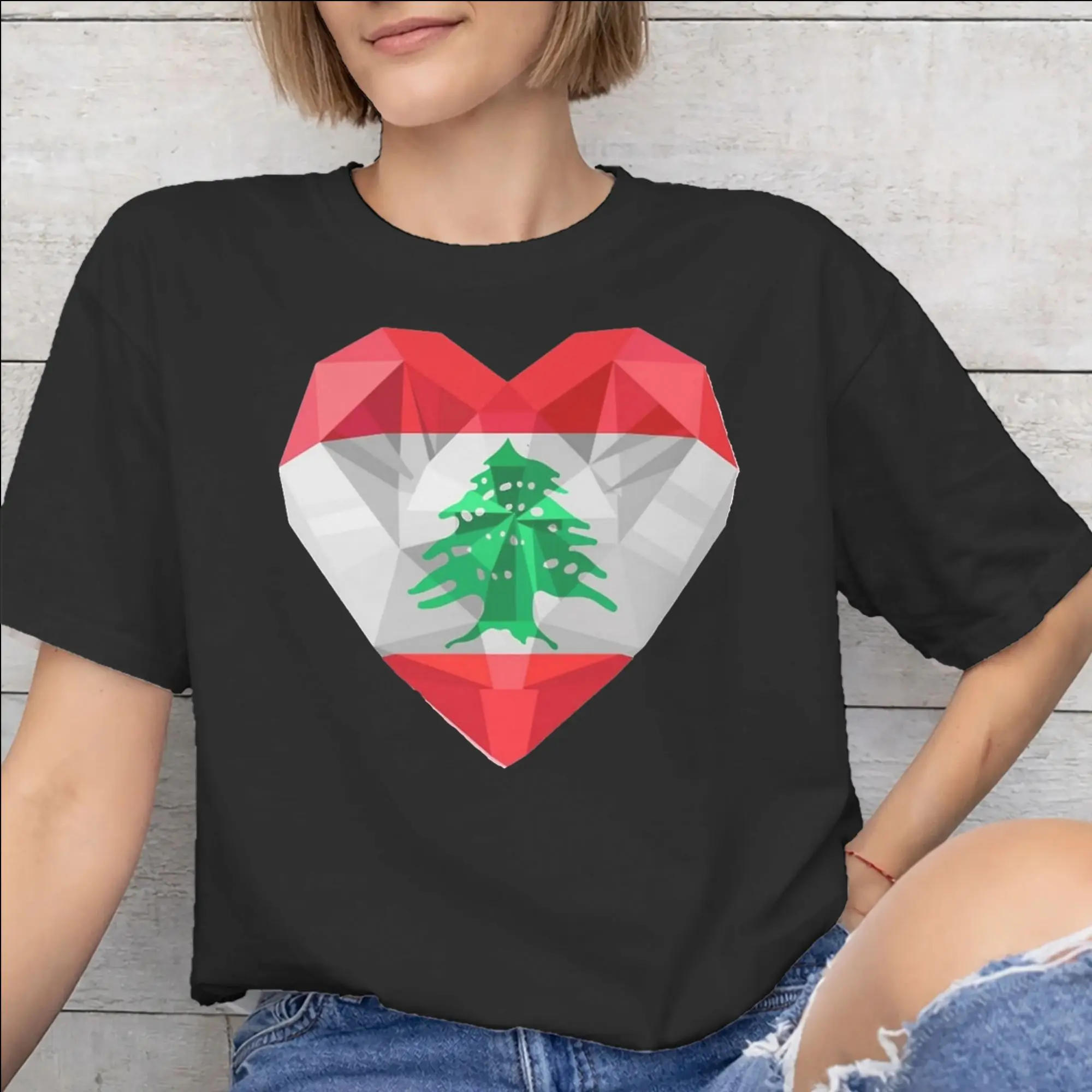 Lebanon Flag Heart Outfit Men Women T Shirt Cotton Tee Print  T-shirt Clothing