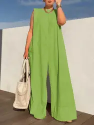 Yeezzi 2024 New Female Stylish Selection Solid Color Wide Leg Jumpsuits Women Summer Sleeveless Loose Casual One Piece Outfits