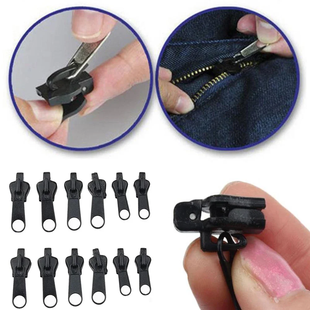 12pcs 3 Sizes Universal Instant Fix Zipper Repair Kit Replacement Zip Slider Teeth Rescue New Design Zippers Sewing Clothes