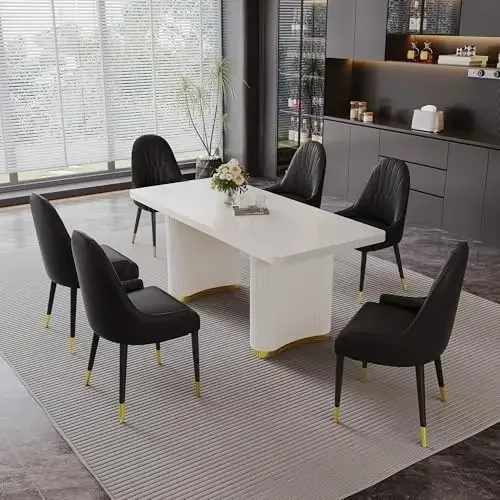 Black Dining Chairs Set of 2 with High Backs Mid Century Modern Kitchen Dining Room Chairs PU Faux Leather Upholstered
