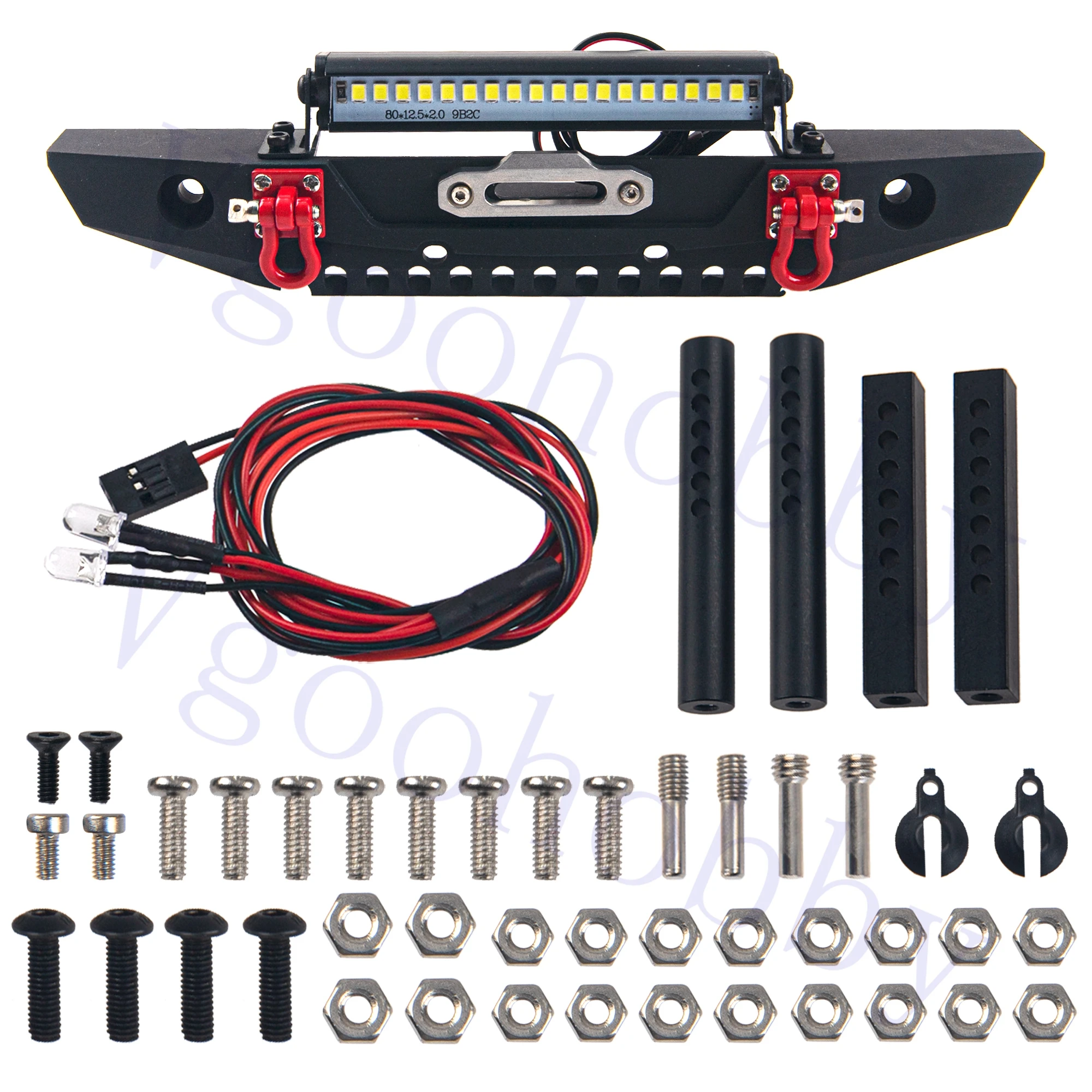 Metal Front Bumper with Lights Bar Tow Trailer for Traxxas TRX-4 Axial SCX10 90046 90047 SCX10 II 1/10 RC Crawler Car