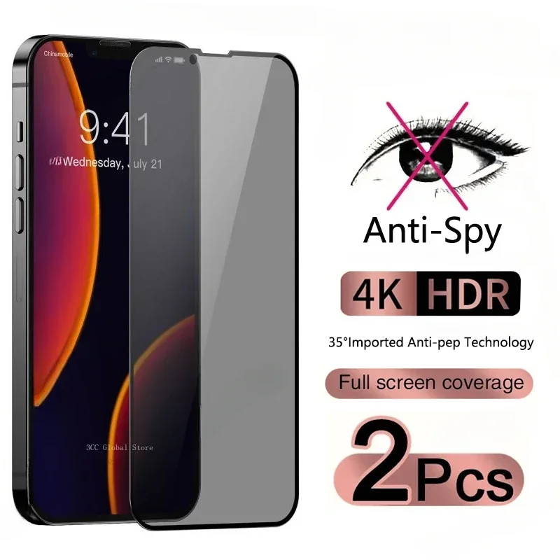 2Pcs Anti-Spy Screen Protector For iPhone 14 15 Pro Max 13 12 Mini 7 8 Plus Privacy Tempered Glass For IPhone 11 Pro XS XR Glass