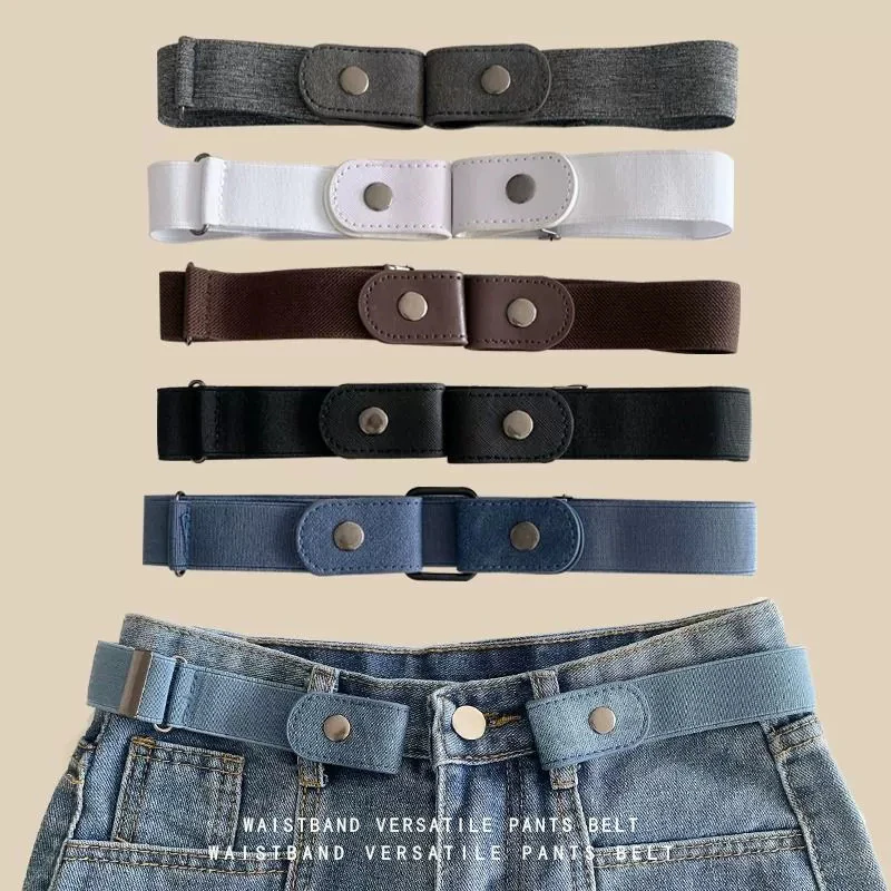 Adjustable Elastic Canvas Waistband Buckle-Free Invisible Belt Easy Wear For Men Women Jeans Pants Dresses Daily Accessory