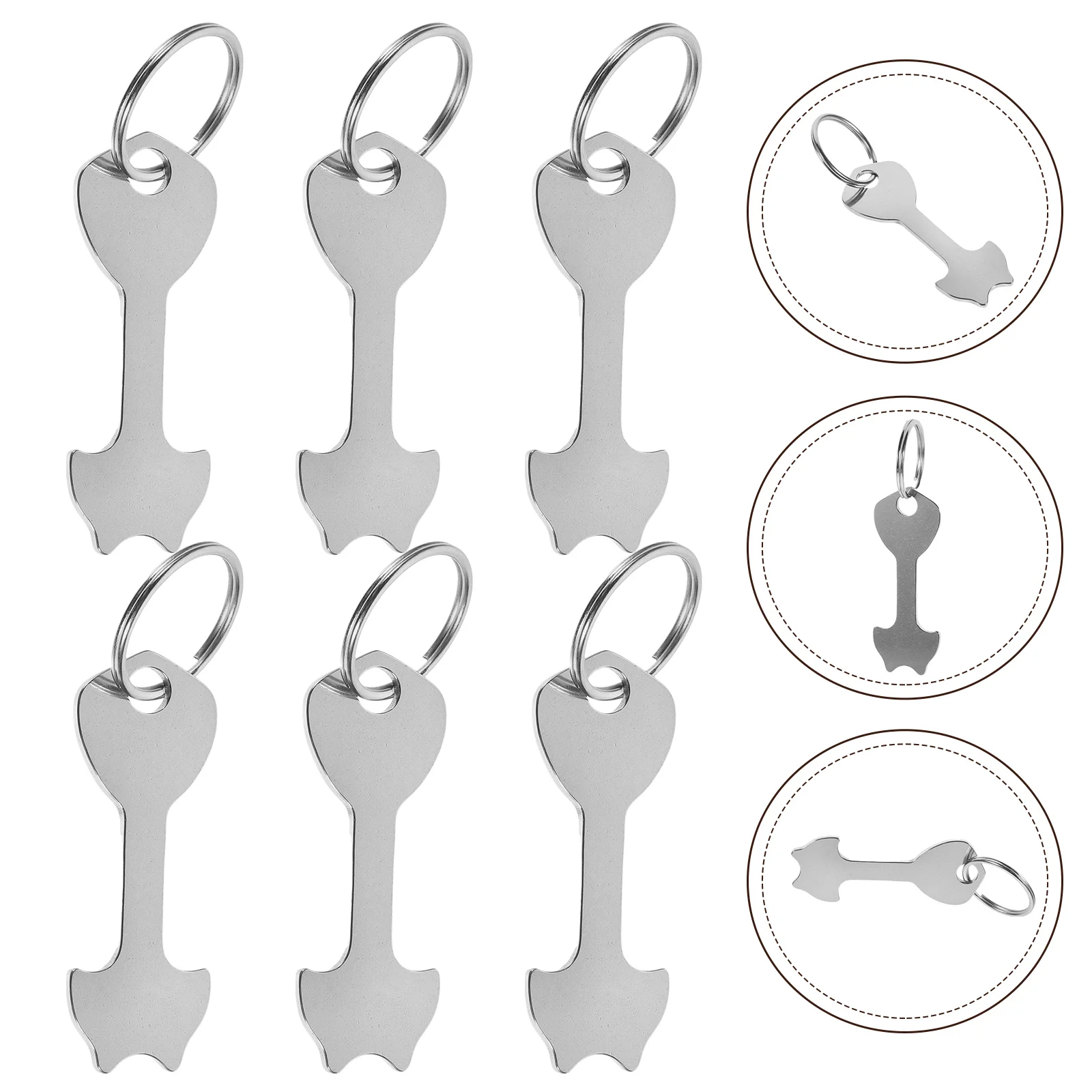 6 Pcs Cart Token Shopping Trolley Opener Portable Tokens Coin Keyring Rings Stainless Steel Chain Hanging Zinc Alloy