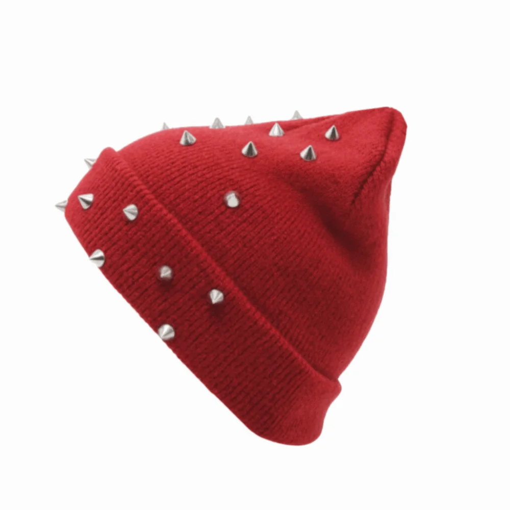 

Edgy Versatile Knitted Head Cap Punk Style Thickened Winter Warm Cap Soft Warm Lining Rivet Beanie Unisex