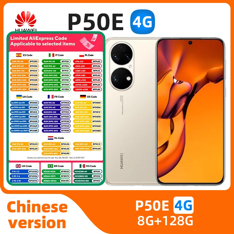 HUAWEI P50E 4g Smartphone Snapdragon 778g 4g 6.5inch 90HZ Screen 50MP Camera 4100mAh 66w Charge HarmonyOS Original Used Phone