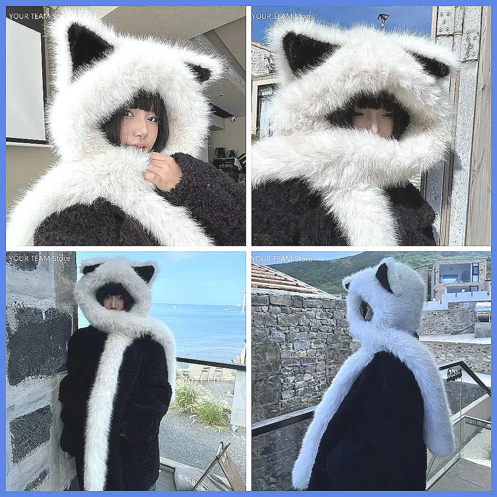 

Wholesale price custom name factory sale Custom Soccer Shirt Women Winter Thickened Warm Faux Fur Fox Ear Hat Scarf Set, Cute Stylish Cold Protection Face-Slimming Hat France Spain Argentina England Brazil Morocco Belgium Germany Colombia Senegal