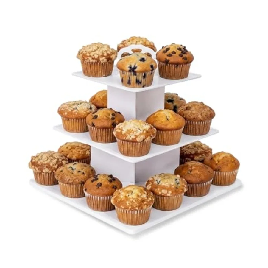 Square Stable Spacious Cupcake Stand Cake Stand for 24 Jumbo Muffins or 29 Standard Cupcakes, for Wedding Birthday Baby Shower