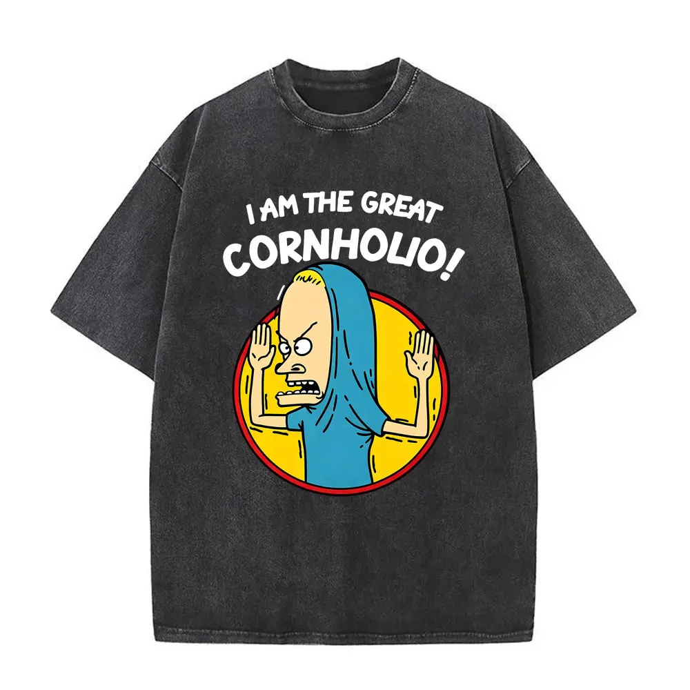 I Am The Great Cornholio Funny Meme T-shirt Beavis and Butt Head Vintage Washed T-shirts Men Retro Cartoon Short Sleeve T Shirt