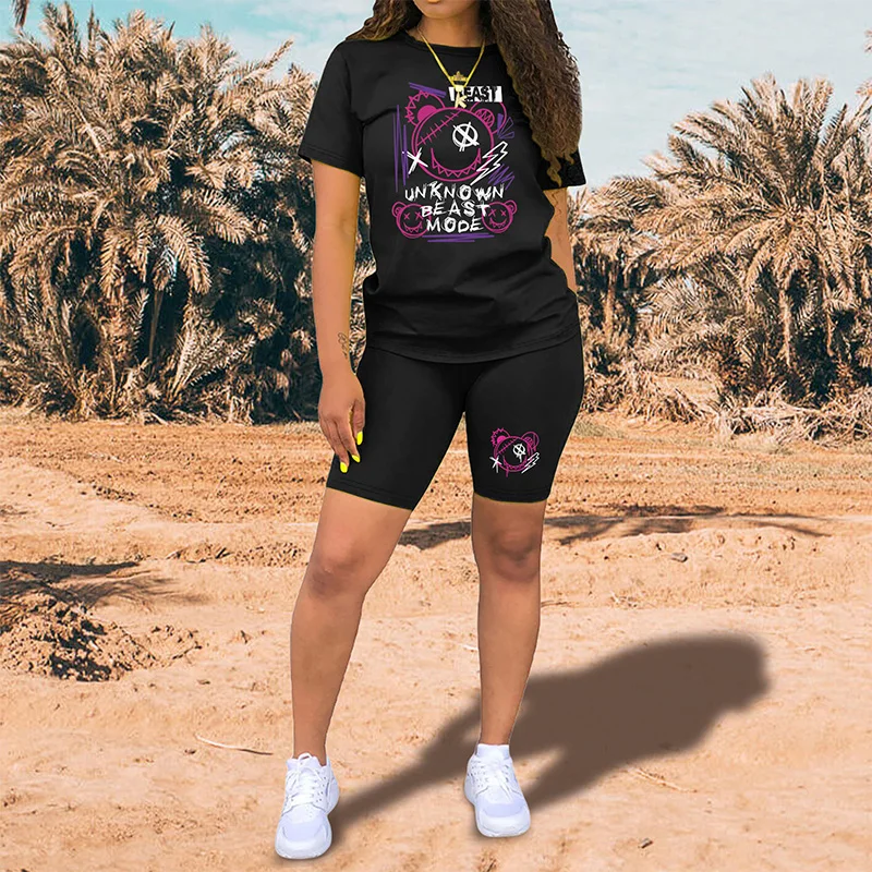 Summer Women Two Piece Set Sportswear T-Shirts and Shorts Ladies Casual O-Neck Pullover Short Sleeve T-Shirt Casual Tracksuit