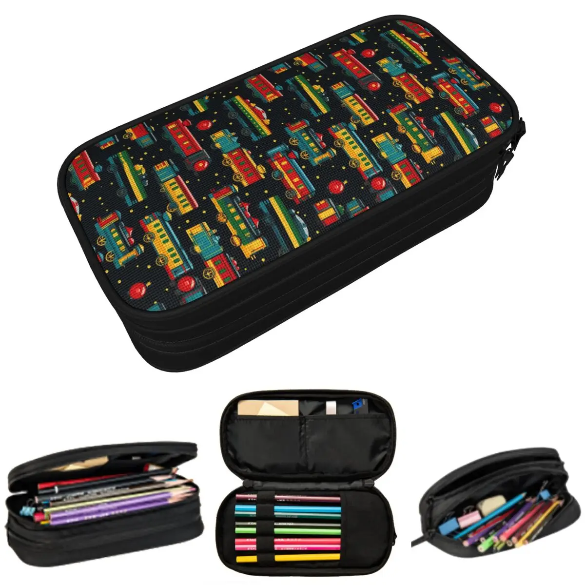 Cartoon Train Models Display Design Pencil Case for Kids School Pen Box Pencil Bag Stationery Supplies Pen Holder Bag