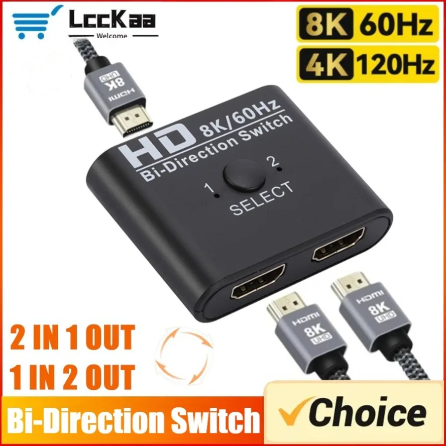 HDMI-Compatible Switch Splitter 8K 60Hz Bi-Direction 1x2/2x1 HDMI-Compatible Switcher 2 In1 Out for PS4 TV Box Switcher Adapter