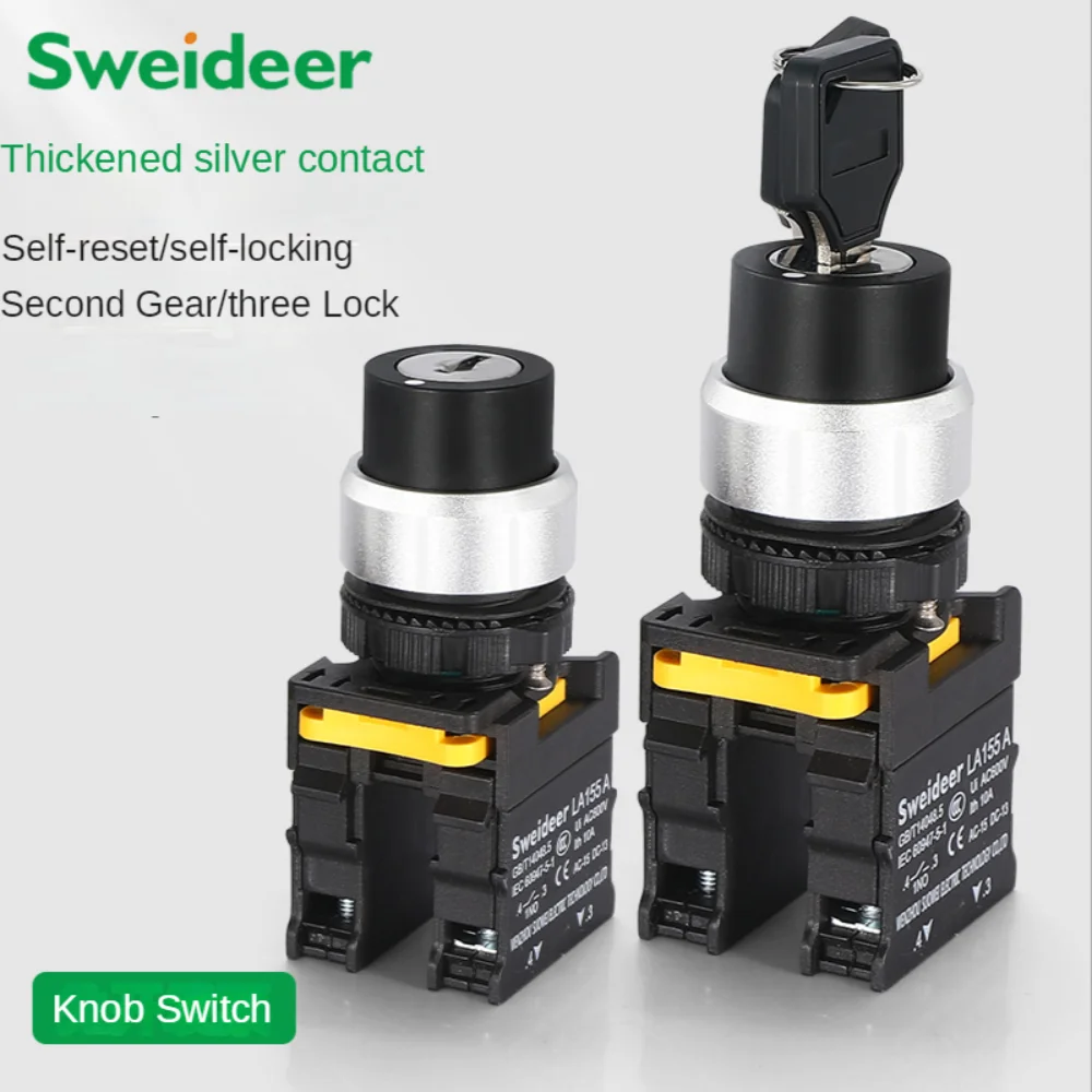 Rotary Knob Switch 2 Position 3 Position Momentary Latching Transfer on Off Switch 22mm with Key