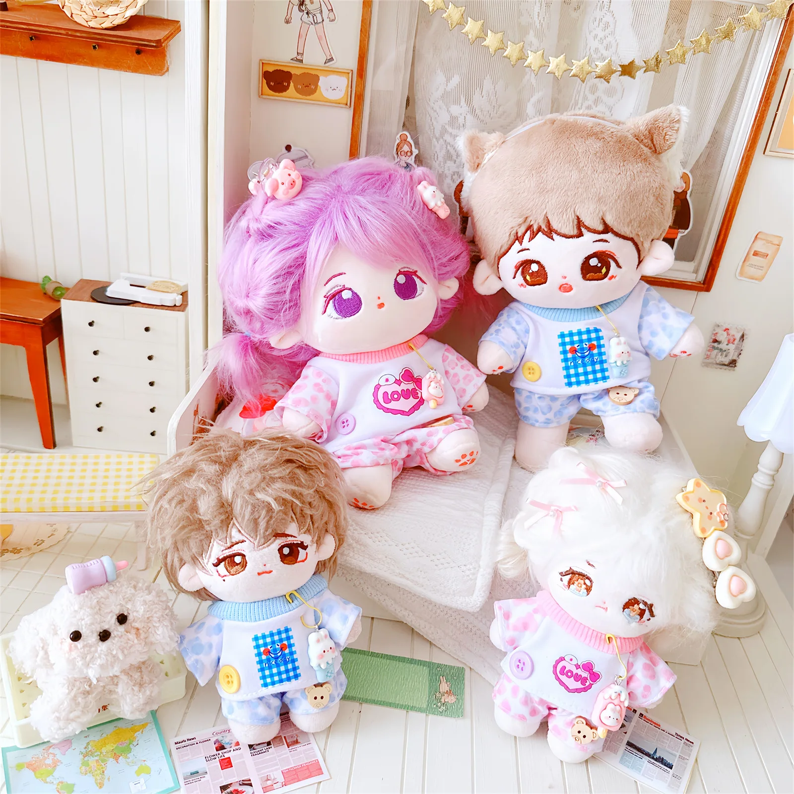 

10/20cm Kawaii Doll Clothes for Cute 2Pcs Pink Blue Set DIY Plush Idol Doll Changing Clothes Game for Girls Fans Collection Gift