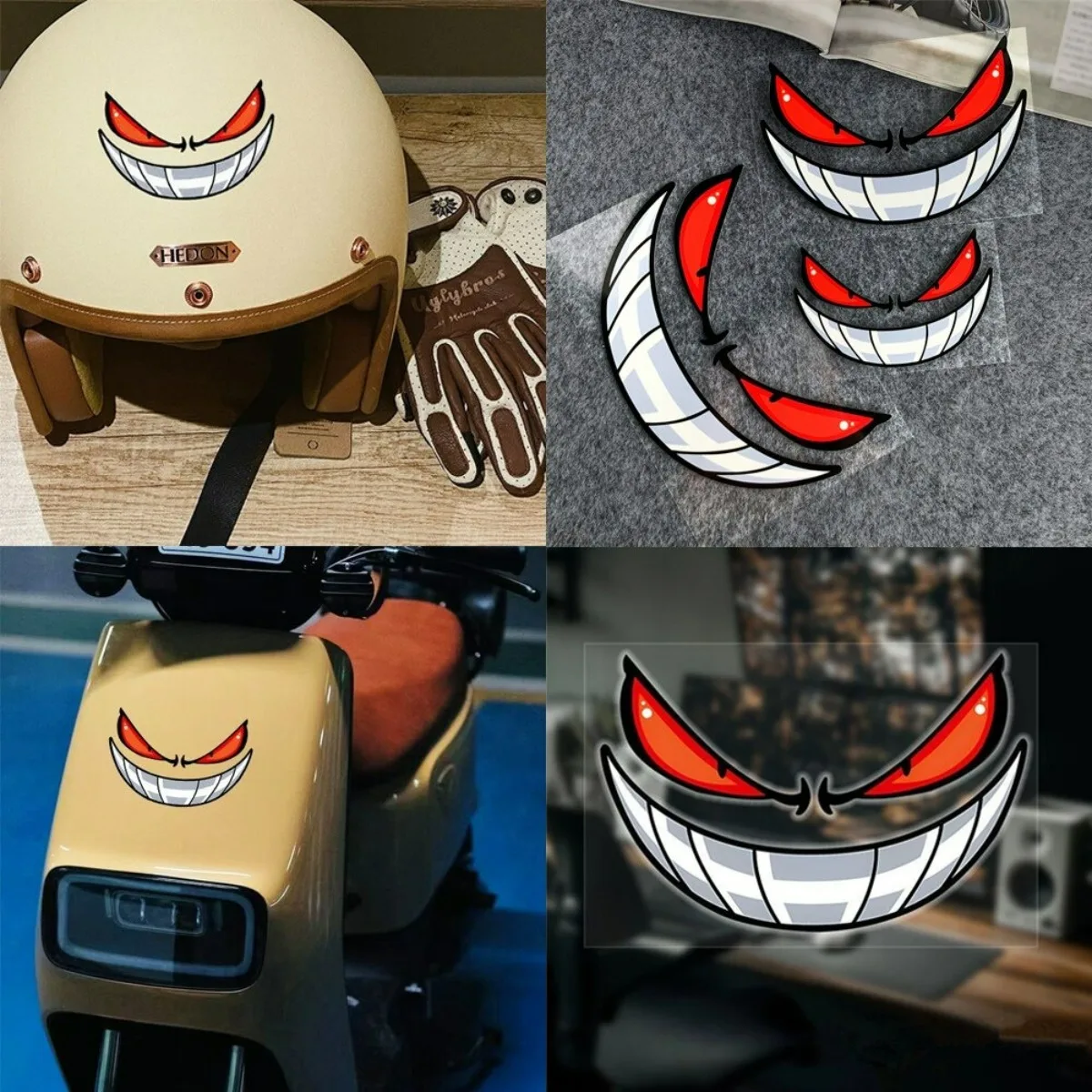 Devil's Eye Reflective Vinyl sticker Demon grinning with bared teeth Motorcycle Body Helmet Windshield Car Truck Fuel Tank Caps
