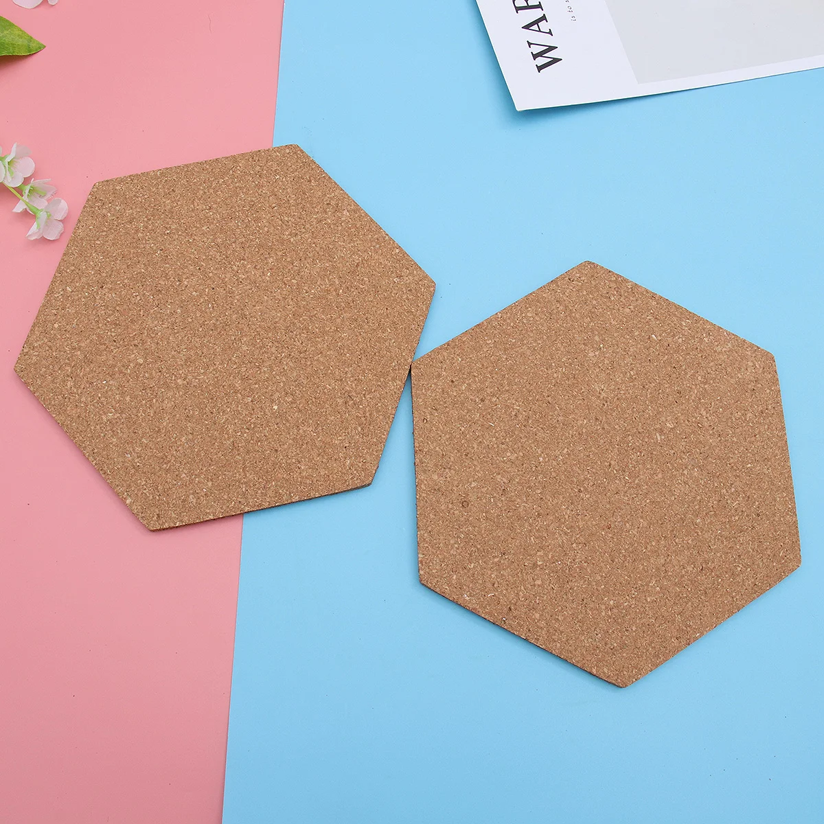 

8pcs Hexagon Cork Self-Adhesive Message For Home Office Decorative Wall Background Bulletin Boards Wood Photo Stickers