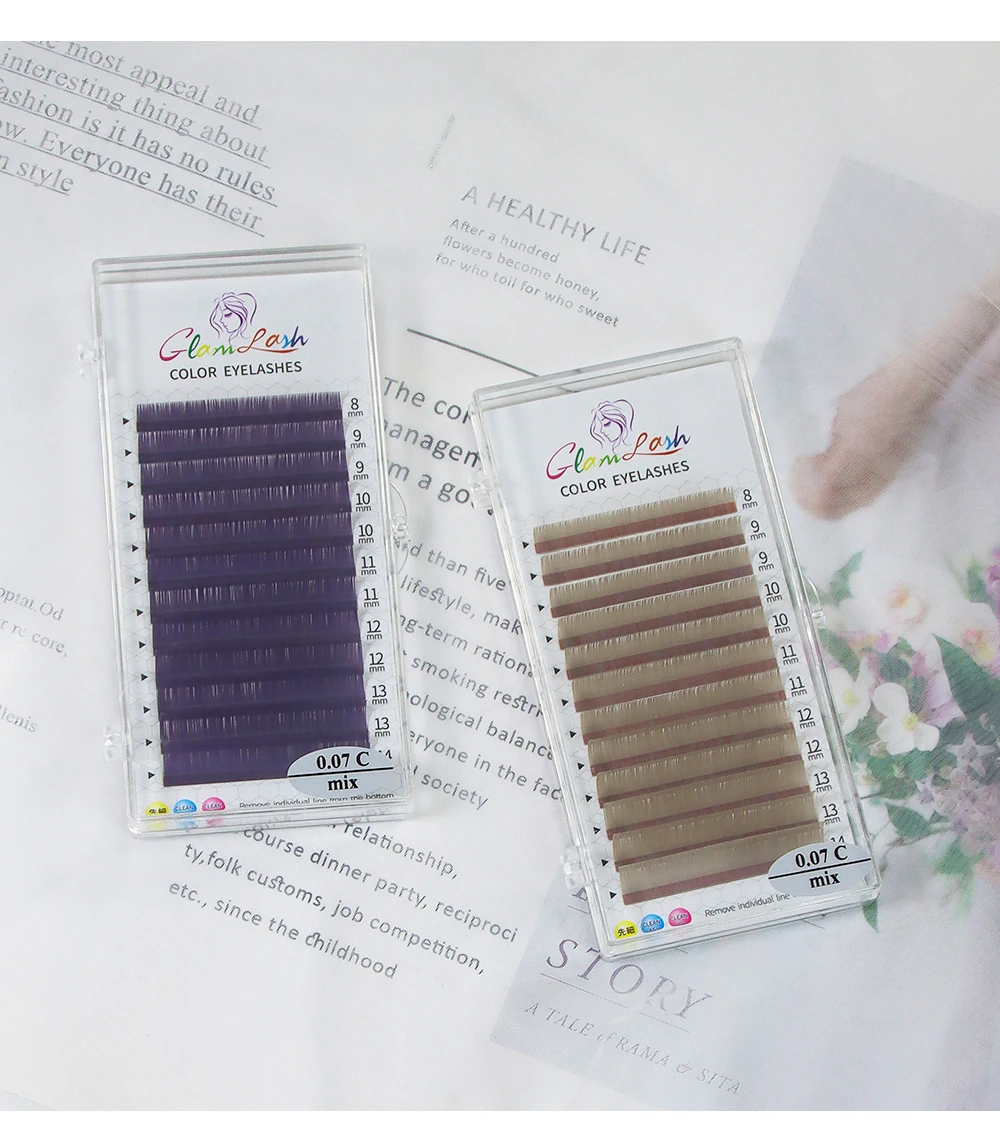 GLAMLASH Farbige Wimpern, Seeblau/Lavendel/Zimt/Dunkelgrün/Matcha-Grau, individuelle natürliche falsche bunte Wimpernverlängerung – Detail 7
