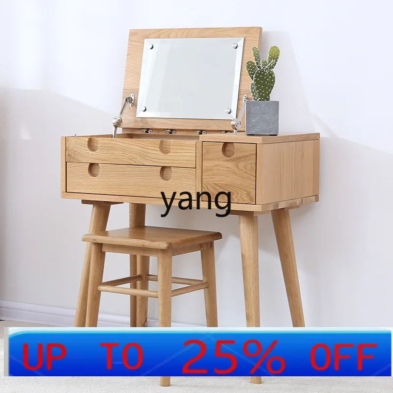 

LH red oak clamshell dresser with mirror simple all solid wood makeup table