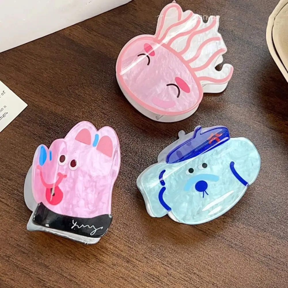 Trendy Korean Style Ocean Animal Hair Claw Acylic Conch Cartoon Puppy Hair Clip Creative Sweet Small Shark Clip Daily