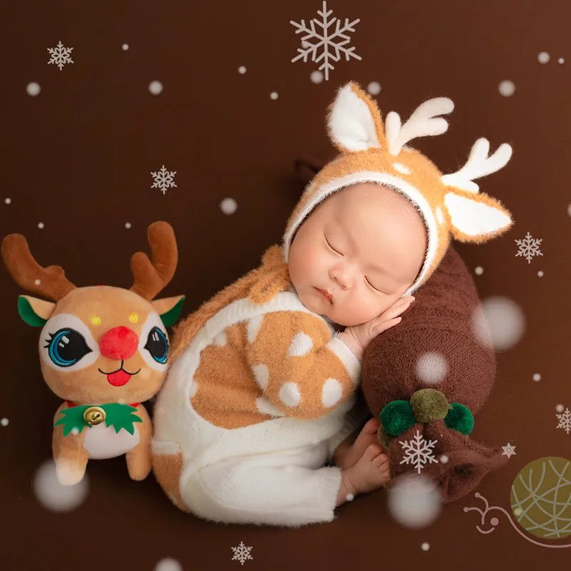 ❤️Newborn Photography Christmas Clothing Cute Hat+Top+Pants 3Pcs/Set Baby Photo Props Accessories Studio Shoot Clothes Outfits