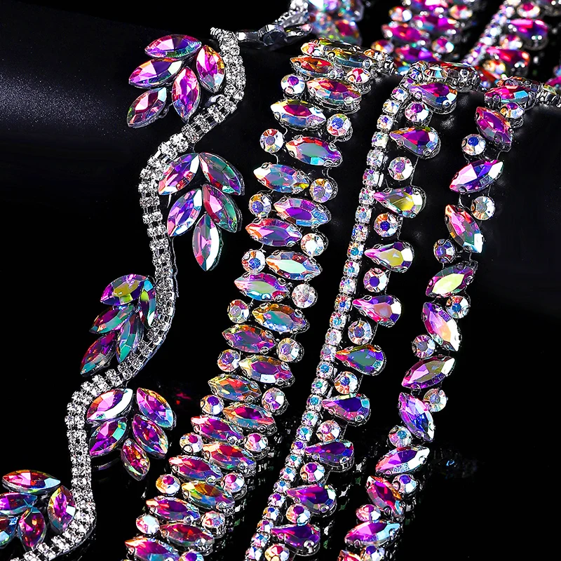

Ducrystal 1Yard/90CM Motif Glass Rhinestone Hot Fix Glass Crystal Rhinestone Trim Chain for DIY Shoes, bags, Dresses Decoration