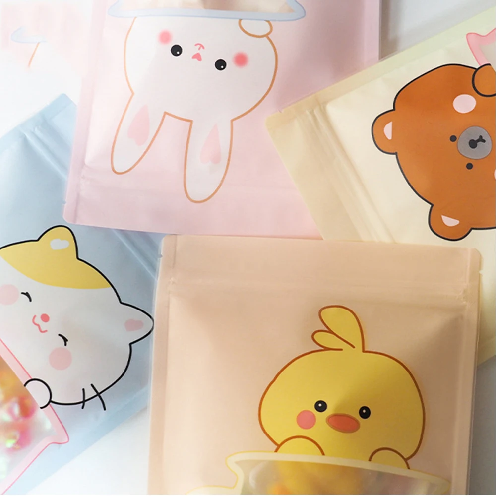 50Pcs/Lot Zip Lock Colorful Plastic Stand Up Bag with Frosted Window Cartoon Printed Self Grip Seal Doypack Food Storage Pouches