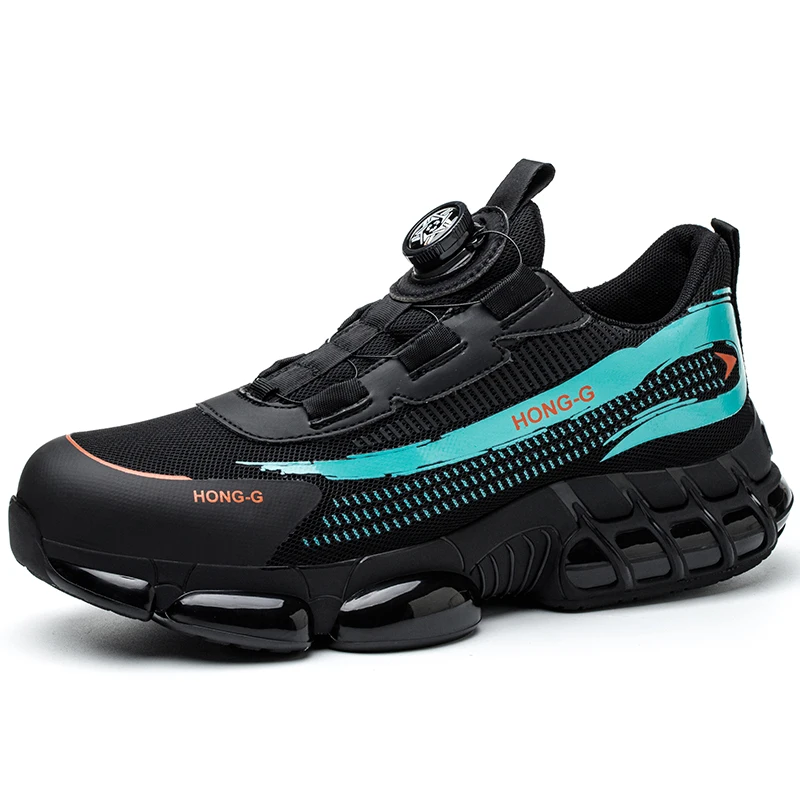 Veiligheidsschoenen met roterende knop Heren Stalen neus Sneaker Luchtkussen Werkschoenen Man Lekbestendige werkveiligheidslaarzen Beschermende schoenen