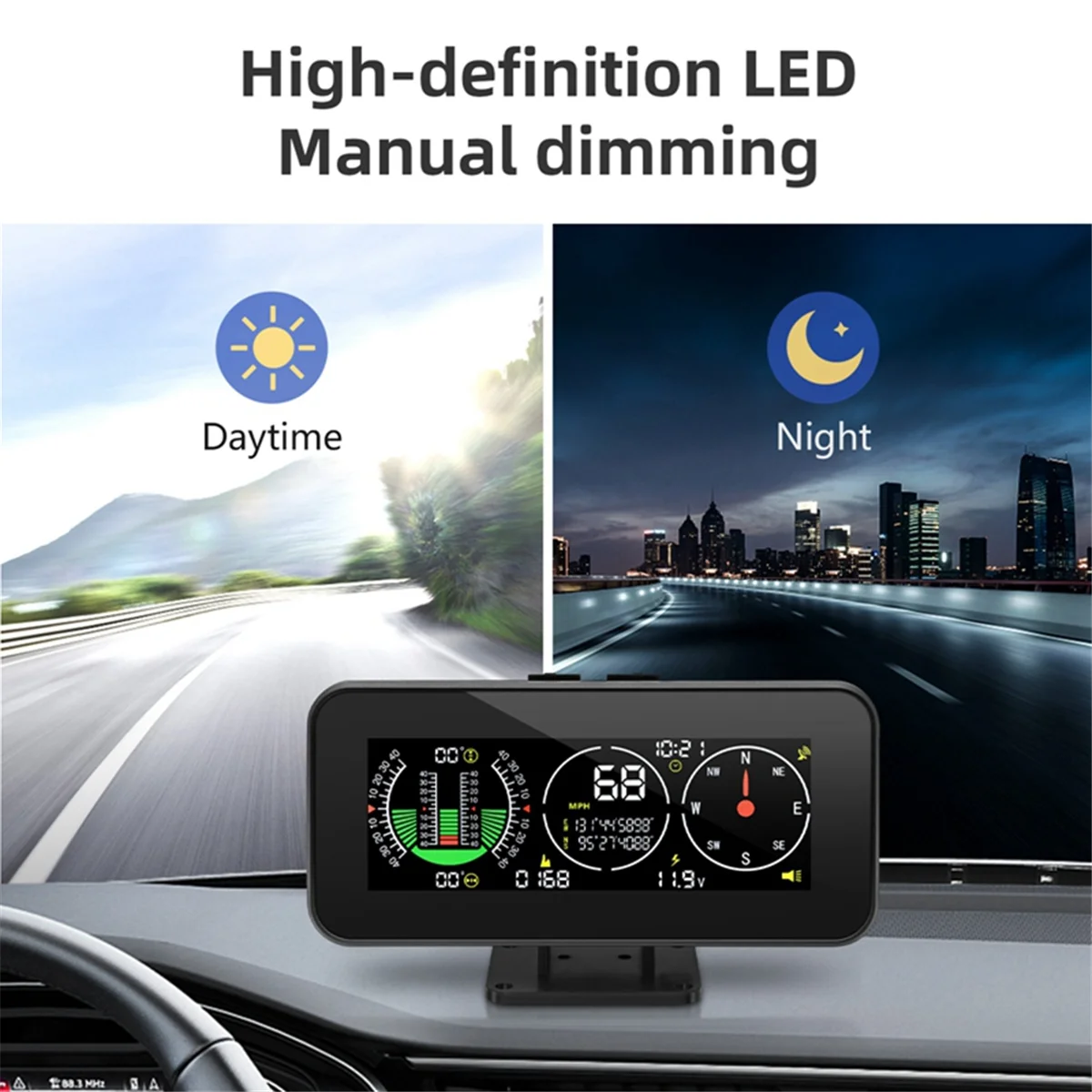 Car HUD Head Up Display Inclinometer Compass Speedometer GPS Overspeed Alarm Digital Speed Slope Meter Car Parts